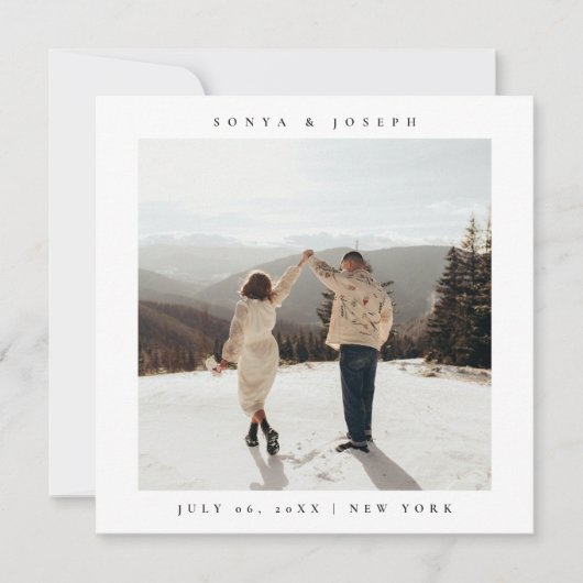 シンプル カラー エレガント テキストと写真 保存 日付 セーブザデート (正面)