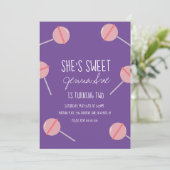 シンプル キャンディ ロリポップ 誕生日パーティー ピンク 招待状 (スタンド正面)