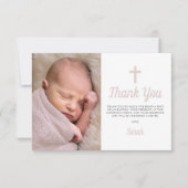 シンプル《キリスト教》洗礼式や命名式写真ピンクガール サンキューカード (正面)