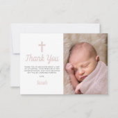 シンプル《キリスト教》洗礼式や命名式写真ピンクガール サンキューカード (正面)