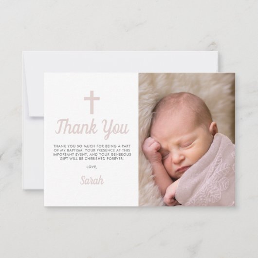 シンプル《キリスト教》洗礼式や命名式写真ピンクガール サンキューカード (正面)