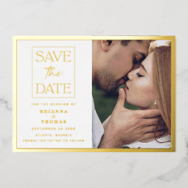 シンプル・クラシックな写真のゴールド結婚式セーブザデート 箔招待状