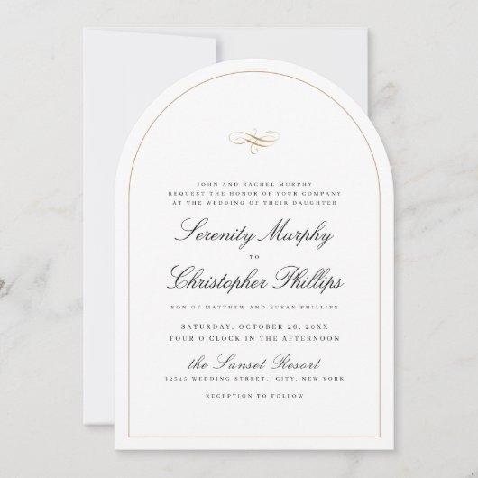 シンプル クラシック エレガンス スクリプト アーチ ウェディング 招待状 (正面)