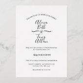 シンプル クラシック カーシブ フォント カスタム 箔招待状 (正面)