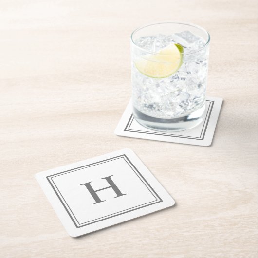 シンプル クラシック グレー モノグラム ホワイト スクエアペーパーコースター (インサイチュ)