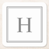 シンプル クラシック グレー モノグラム ホワイト スクエアペーパーコースター (正面)