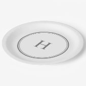 シンプル クラシック グレー モノグラム ホワイト ペーパープレート (アングル)