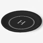 シンプル クラシック ブラック グレー モノグラム ペーパープレート (アングル)