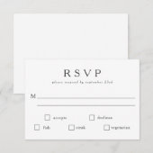 シンプル クラシック ブラック ホワイト 食事 選択 カスタム 出欠カード (正面/裏面)