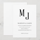 シンプル クラシック ブラック ローマン モノグラム ウェディング  招待状 (正面/裏面)