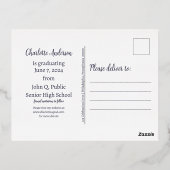 シンプル クラシック ブルー 2024 卒業おめでとう 箔招待状ポストカード (裏面)