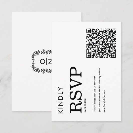 シンプル クラシック モダン QRコード 白黒 RSVP (正面/裏面)