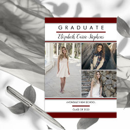 シンプル クラシック 3 フォト マルーン | ホワイト 卒業