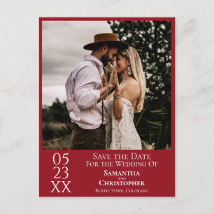 シンプル・クリムゾン・レッド・ウェディング・セーブ・ザ・デート・フォト ポストカード