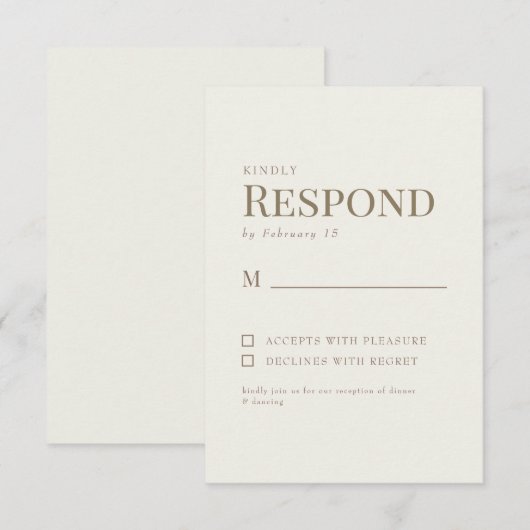 シンプル クリーム ゴールド テキスト 結婚式 RSVP (正面/裏面)