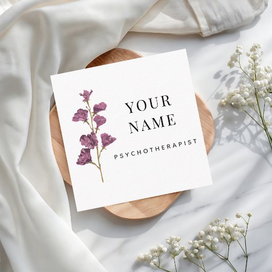 シンプル&クリーン心理療法士カウンセラー花 スクエア名刺