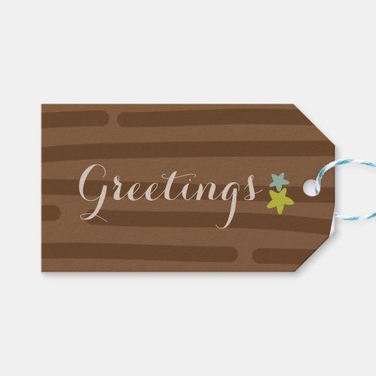 シンプル クリーン ダーク ブラウン ストライプ ミニマル ギフトタグ (正面(横))