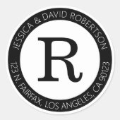 シンプル クール ブラック&ホワイト&返信住所 ラウンドシール (正面)