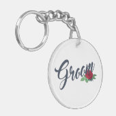 シンプル グルーム フローラル ウェディング カリグラフィー | キーチェーン (正面左)