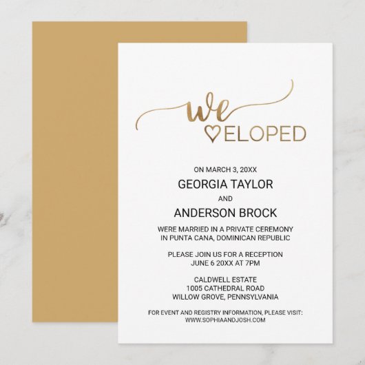 シンプル ゴールドカリグラフィー挙式のみ 招待状 (正面/裏面)