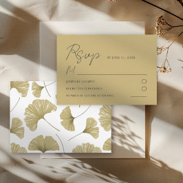 シンプル ゴールド イエロー イチョウの葉 結婚式 RSVP カード
