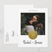 シンプル ゴールド ステッカー セーブ・ザ・デート ポストカード (正面/裏面)