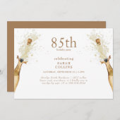 シンプル ゴールド テキスト シャンパン 85歳 誕生日パーティー 招待状 (正面/裏面)