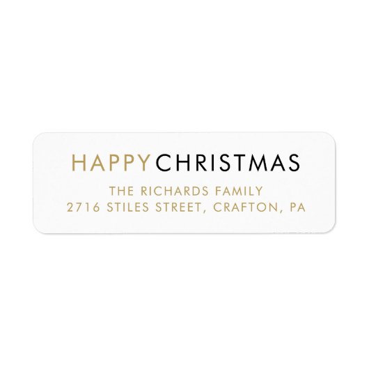 シンプル ゴールド ハッピー クリスマス 返信先住所 ラベル (正面)