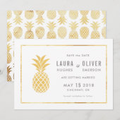 シンプル ゴールド パイナップル セーブ・ザ・デート カード (正面/裏面)