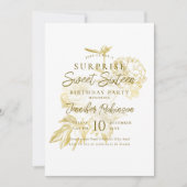 シンプル ゴールド フラワー フォト サプライズ スイート16 招待状 (正面)