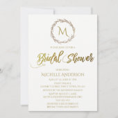 シンプル ゴールド ホワイト モノグラム リース 招待状 (正面)