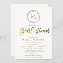 シンプル ゴールド ホワイト モノグラム リース 招待状