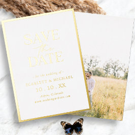 シンプル ゴールド 写真付きフォイル Save The Date 招待状