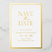 シンプル ゴールド 写真付きフォイル Save The Date 招待状 (正面)