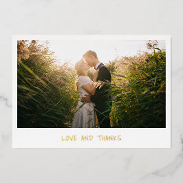 シンプル ゴールド 写真 結婚式 サンクスカード 箔招待状