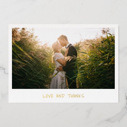 シンプル ゴールド 写真 結婚式 サンクスカード 箔招待状 (正面)