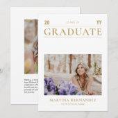 シンプル ゴールド 卒業写真 発表 案内状 (正面/裏面)