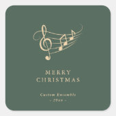 シンプル ゴールド 音符 クリスマス グリーン スクエアシール (正面)