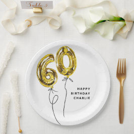 シンプル ゴールド 60 風船 60歳 誕生日パーティー ペーパープレート