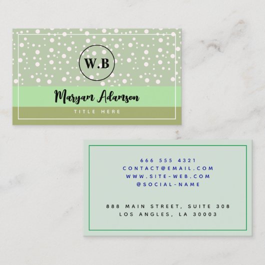 シンプル&サスタイリッシュージグリーンカラー、Calm Monogram コーリングカード (正面/裏面)