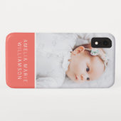 シンプル サンゴ色 モダンな赤ちゃんの写真と名前 Case-Mate iPhoneケース (裏面(横))