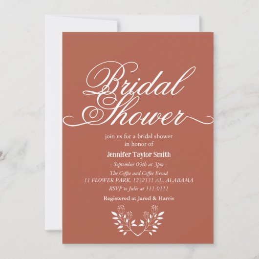 シンプル&シック書道ワイルドフラワーブライダルシャワー 招待状 (正面)