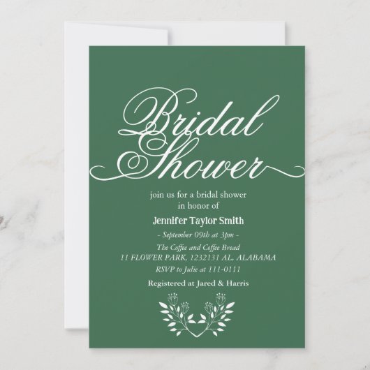 シンプル&シック書道ワイルドフラワーブライダルシャワー 招待状 (正面)