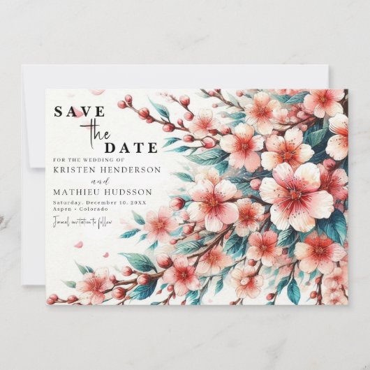 シンプル・シック桜の結婚式 セーブザデート (正面)