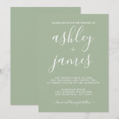 シンプル シック カリグラフィー ライラックグリーン ウェディング 招待状 (正面/裏面)