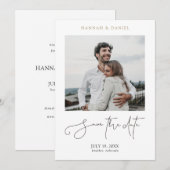 シンプル シック ミニマル モダン スクリプト フォト ウェディング セーブザデート (正面/裏面)