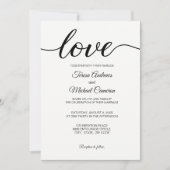 シンプル シック ラブ スクリプト ブラック ホワイト ウェディング 招待状 (正面)