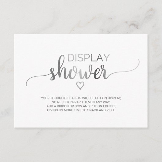 シンプル シルバー カリグラフィー ディスプレイ シャワー エンクロージャーカード (正面)