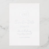 シンプル シルバー モダン グラム 結婚式の延期・日程変更のご案内 写真入りデザイン 箔招待状 (正面)