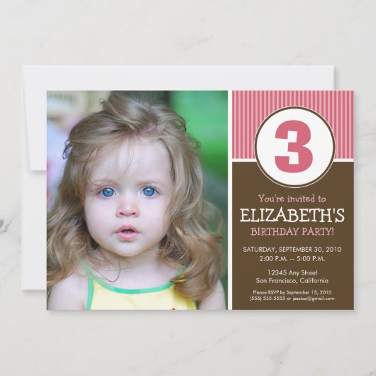 シンプル & スウィートなチョコレート/ピンクの誕生日招待状 招待状 (正面)